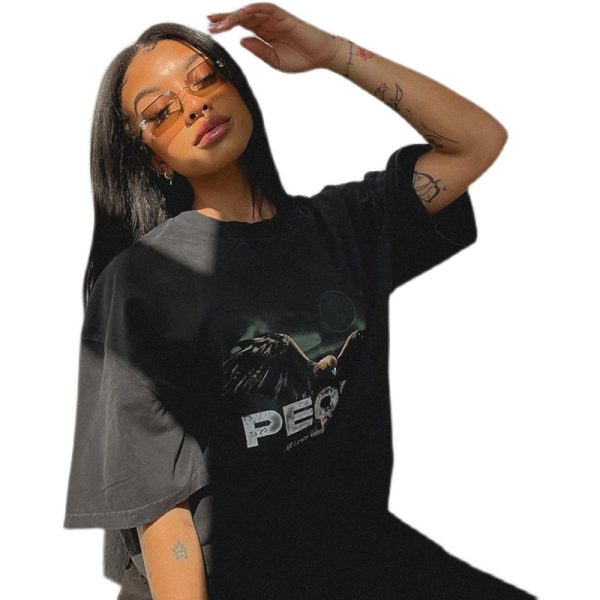 American Retro Oversized T-Shirt for Women - Short Sleeve Boyfriend Style Summer Top in Pure Desire Trend