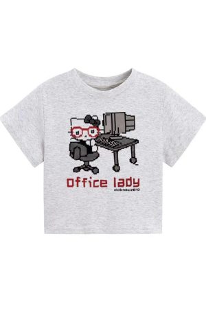 American Retro Parody Hello Kitty Shoulder-Baring Short Sleeve Women's Top - Slim Fit Stylish Summer Shirt 2025