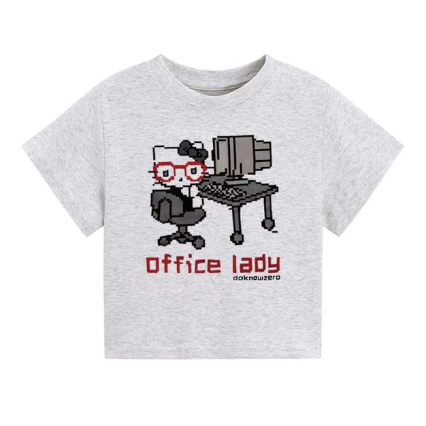 American Retro Parody Hello Kitty Shoulder-Baring Short Sleeve Women's Top - Slim Fit Stylish Summer Shirt 2025
