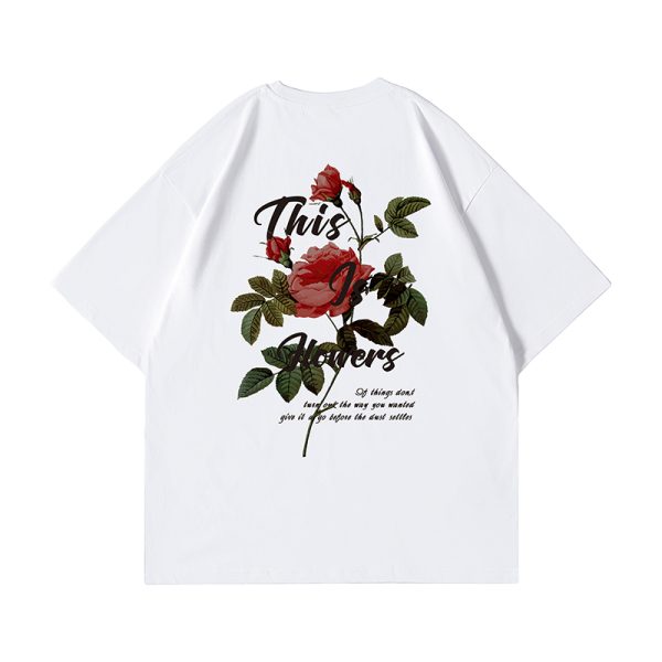 American Retro Rose Couple T-Shirt for Men - Trendy Loose Fit Short Sleeve Top, Y2K Style Fashion for Couples