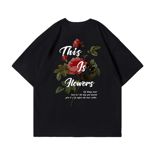 American Retro Rose Couple T-Shirt for Men - Trendy Loose Fit Short Sleeve Top, Y2K Style Fashion for Couples