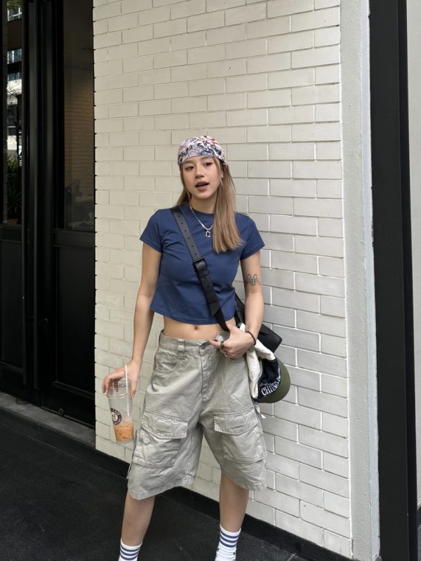 American Retro Short Sleeve Fitted Crop Top for Women - Solid Color Sexy Summer T-Shirt - Trendy Y2K Style