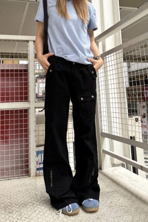 American Retro Straight-Leg Micro-Flare Work Pants for Men and Women, Multi-Pocket Street Style Spliced Long Pants