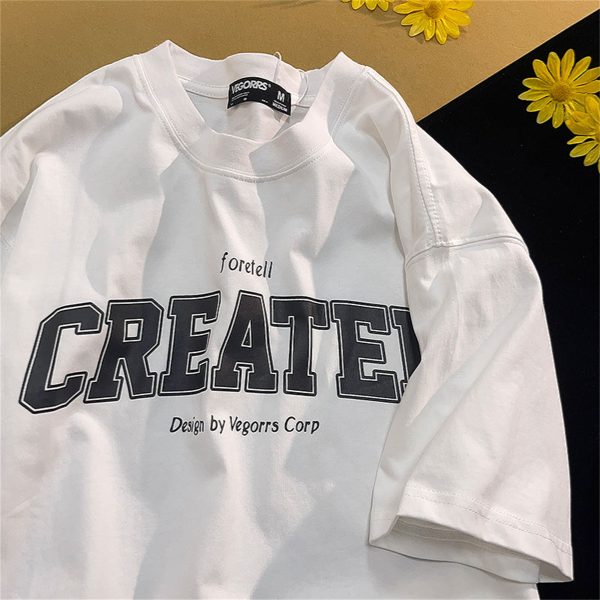 American Retro Style Letter Print Pure Cotton Short-Sleeve T-Shirt for Men and Women, Plus Size, Loose Fit Unisex Top