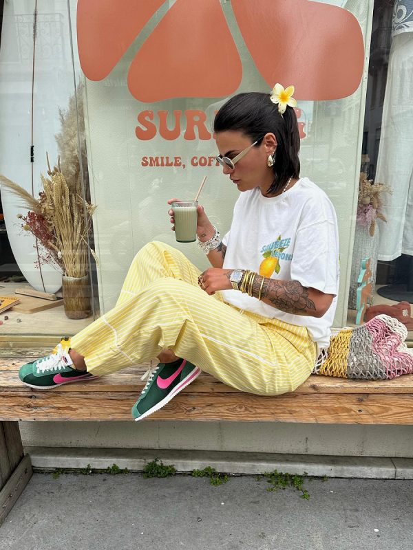 American Retro Summer Fruit Lemon Print Oversized Short Sleeve T-Shirt for Women - Trendy Hot Girl Top
