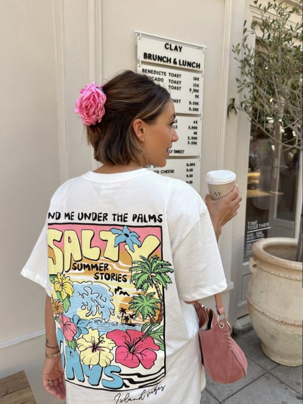 American Retro Summer Seaside Scenery Cotton Short-Sleeve T-Shirt for Women - Oversized Y2K Trendy Hot Girl Top