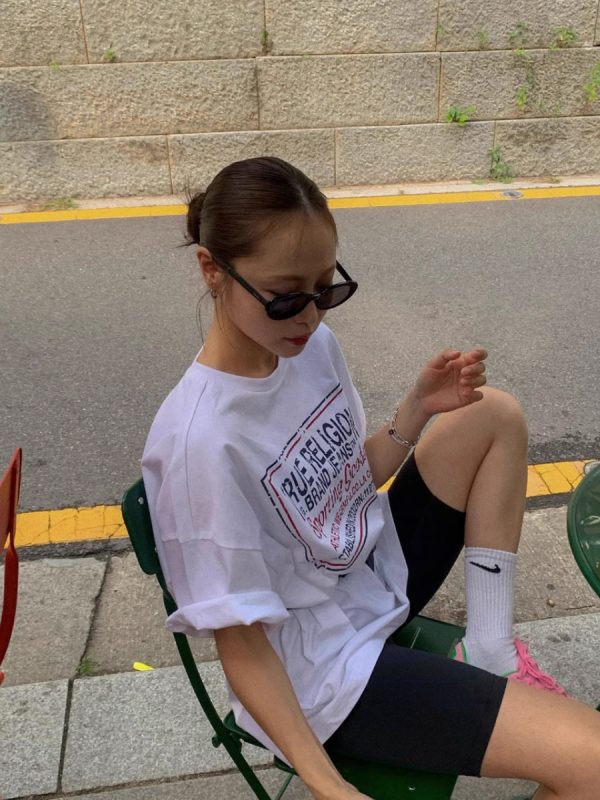 American Retro Trendy Letter Print White Oversized Short Sleeve T-Shirt for Women - Summer Fashion Hot Girl Style