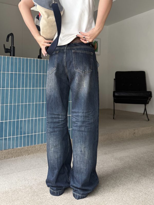 American Retro Washed Low-Rise Straight-Leg Jeans for Women - Versatile Loose Slim-Fit Casual Pants in Vintage Style