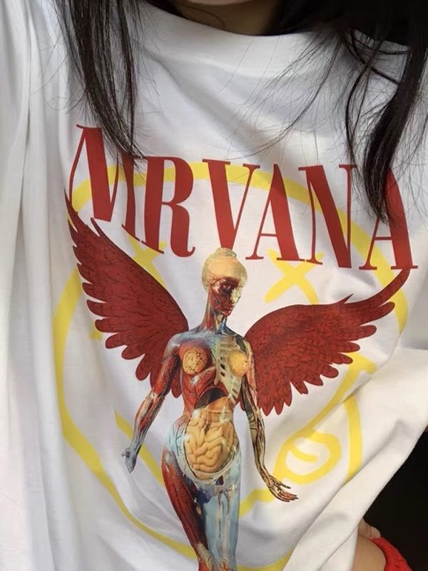 American Retro White Angel Oversized Short Sleeve T-Shirt for Women - Niche Design Spicy Girl Top, 90s Style