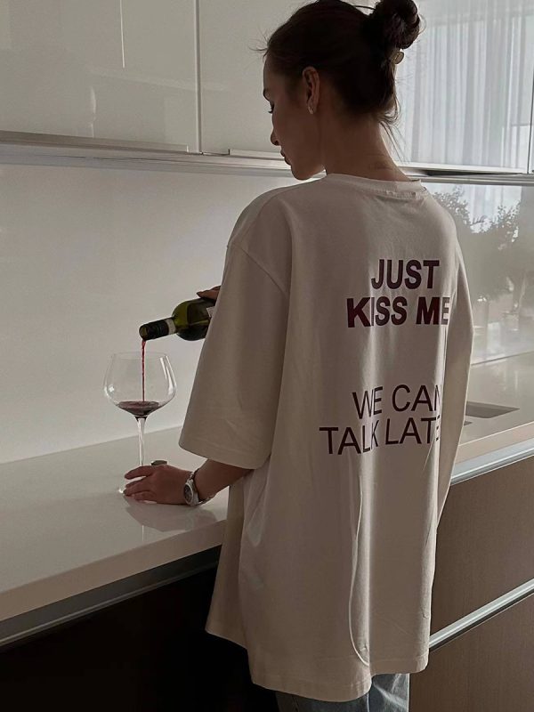 American Retro White Letter Printed Oversized Short Sleeve T-Shirt for Women - Summer Trendy Y2K Style Half-Sleeve Top