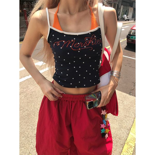 American Style Rhinestone Star Print Two-Piece Tank Top - Sexy Slim Summer Shirt for Women - Y2K Fashion