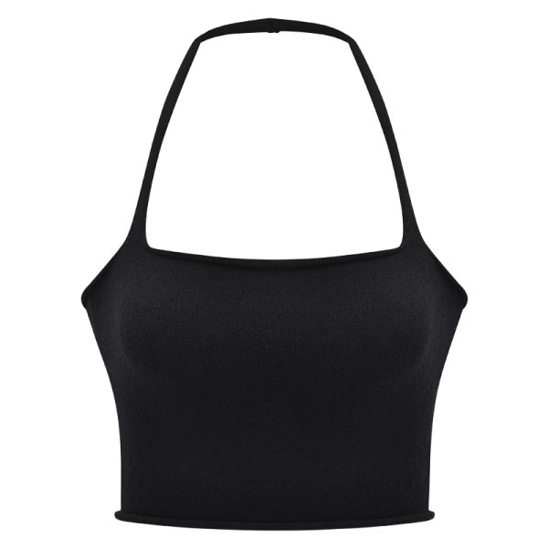 American Style Sexy Backless Strapless Halter Crop Top for Women - Slim Fit Edge Roll-Up Design, Perfect for Y2K and Trendy Looks