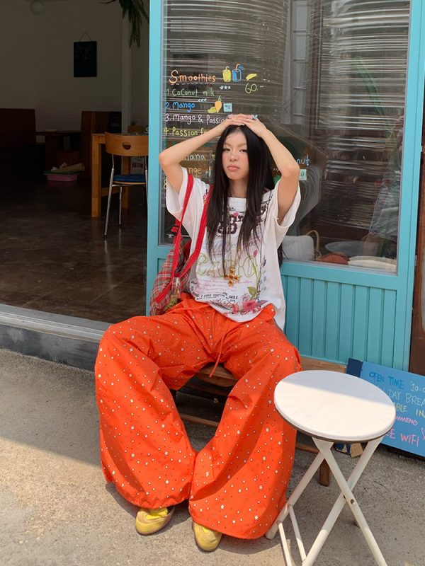 American-Style Star Print Wide-Leg Casual Trousers for Men and Women - Loose-Fitting Floor-Length Dopamine Pants