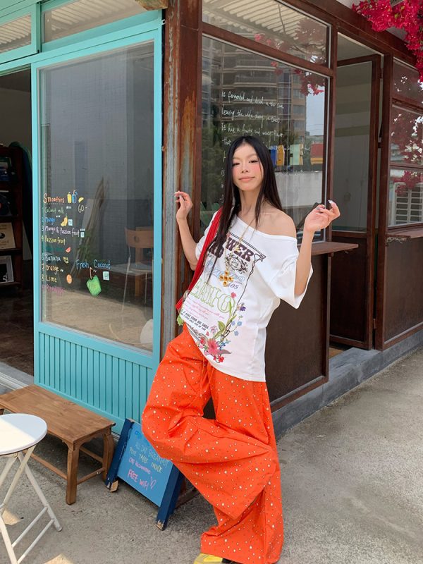 American-Style Star Print Wide-Leg Casual Trousers for Men and Women - Loose-Fitting Floor-Length Dopamine Pants