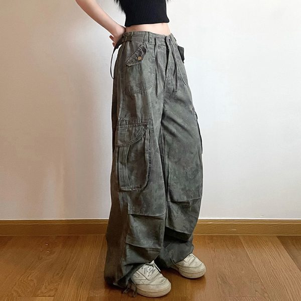 American Vintage Camouflage Cargo Pants for Women - Hip-Hop Inspired Loose Fit Denim Casual Trousers, Versatile and Stylish