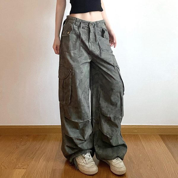 American Vintage Camouflage Cargo Pants for Women - Hip-Hop Inspired Loose Fit Denim Casual Trousers, Versatile and Stylish