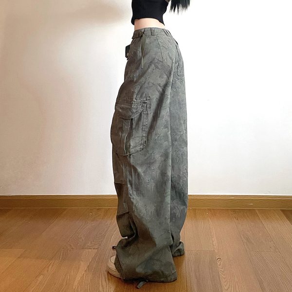 American Vintage Camouflage Cargo Pants for Women - Hip-Hop Inspired Loose Fit Denim Casual Trousers, Versatile and Stylish