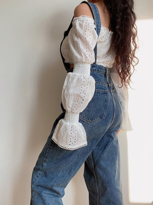 American Vintage Casual Loose Fit Suspender Straight Leg Jeans for Women - Versatile Vintage Style Pants