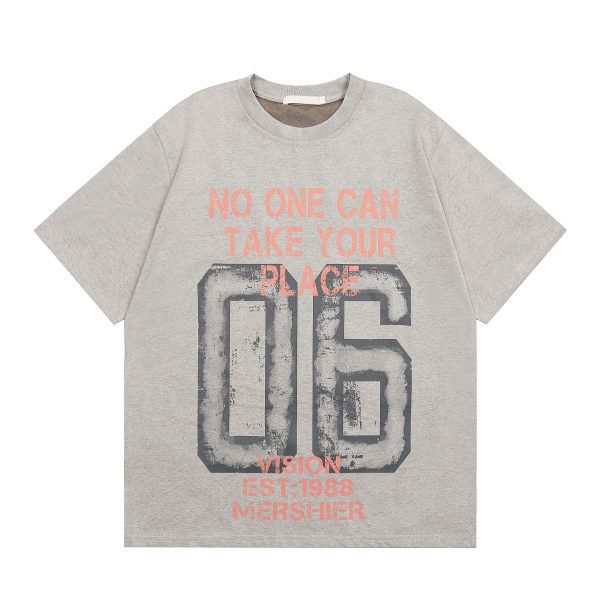 American Vintage Distressed Letter Print Short Sleeve Unisex Casual Summer T-Shirt - Versatile Sports Trend for 90s Style