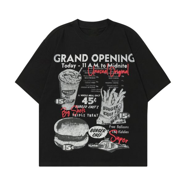 American Vintage Fun Hamburger Print Short Sleeve T-Shirt Unisex 90s Trendy Loose Fit Top