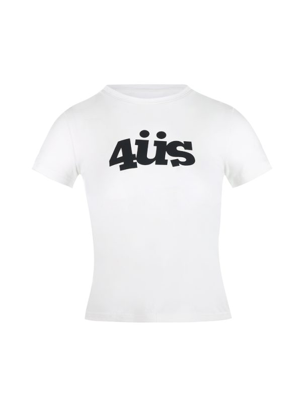 American Vintage Fun Letter Print Slimming Short T-Shirt for Women - Trendy 90s Style Shoulder-Fitting Top