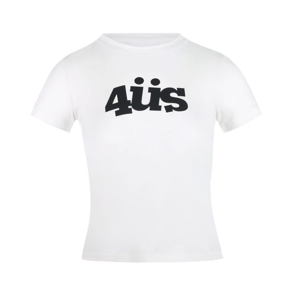 American Vintage Fun Letter Print Slimming Short T-Shirt for Women - Trendy 90s Style Shoulder-Fitting Top
