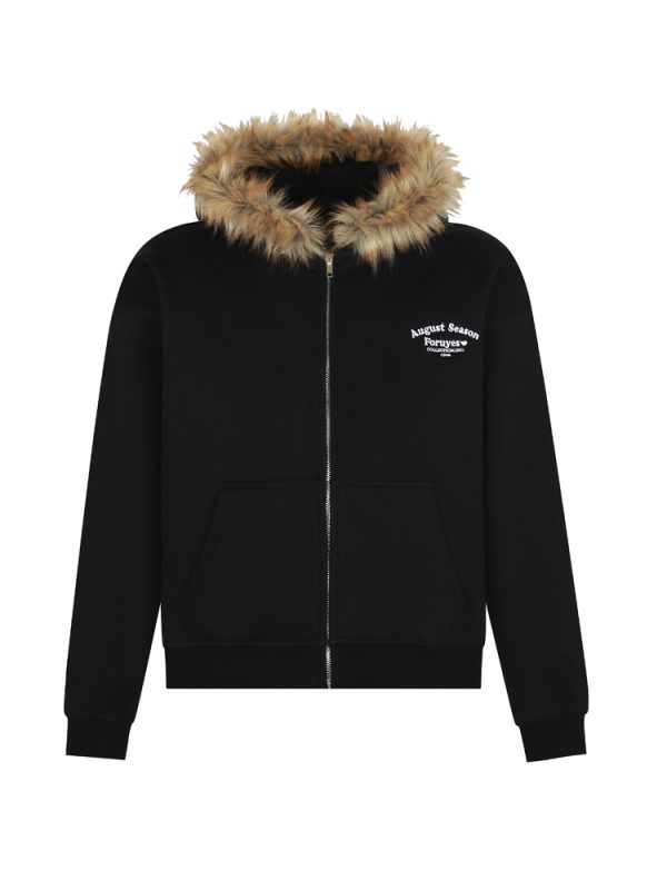 American Vintage Fur Collar Fleece Lined Hooded Sweatshirt for Couples - Retro 90s Style Jacket