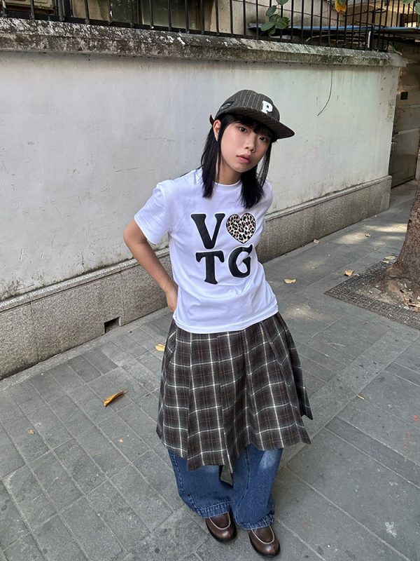 American Vintage Heart Letter Print Short Sleeve T-Shirt for Men and Women - Casual Loose Fit, 2025 Spring/Summer Style
