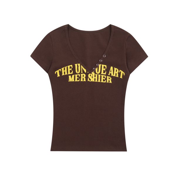 American Vintage Letter Print Short Sleeve T-Shirt for Women - Slim Fit Loose Top, Spring Summer 90s Casual Style