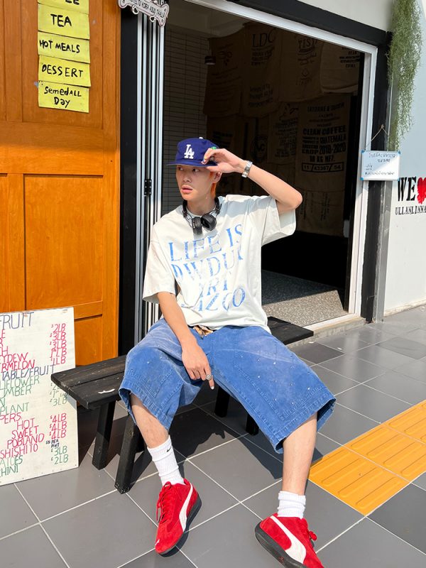 American Vintage Letter Print Short Sleeve Unisex Loose Casual Summer T-Shirt - Versatile 90s Inspired Essential Top