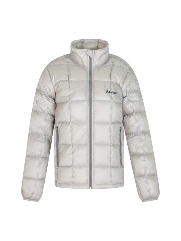 American Vintage Lightweight Duck Down Jacket with Stand Collar and Letter Embroidery - Retro Style Outerwear for 90s Fashion