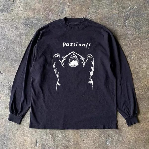 American Vintage Oversized Long Sleeve T-Shirt in 310g Pure Cotton - Non-Transparent, Versatile Street Style for Effortless 90s Look