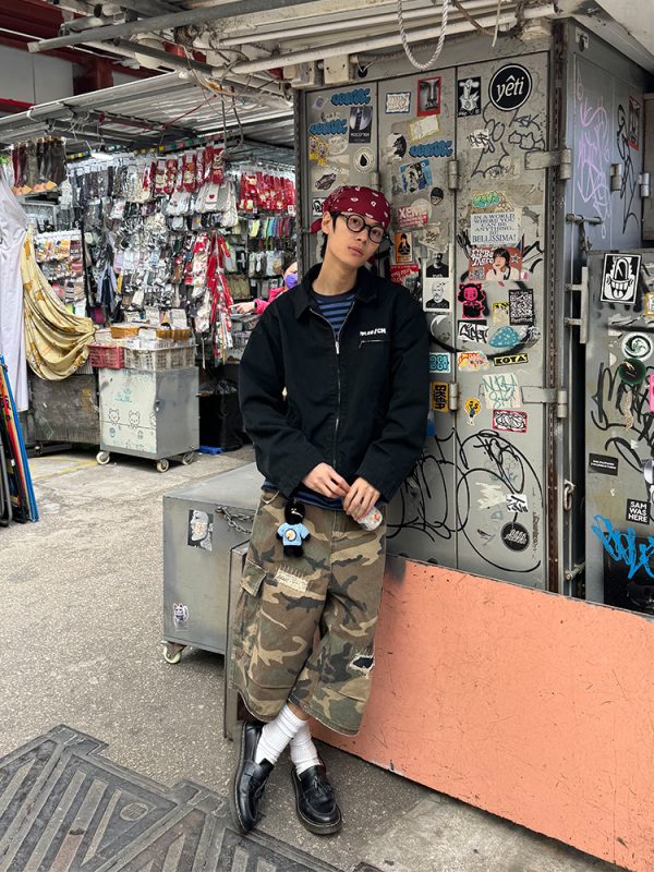 American Vintage Patchwork Distressed Camouflage Three-Quarter Pants for Men and Women - Loose Casual Straight Fit for Spring 2025