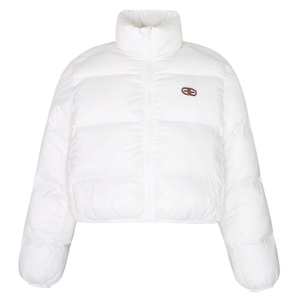 American Vintage Round Letter Stand Collar White Duck Down Winter Jacket - Trendy Small Size Outerwear for Y2K Style
