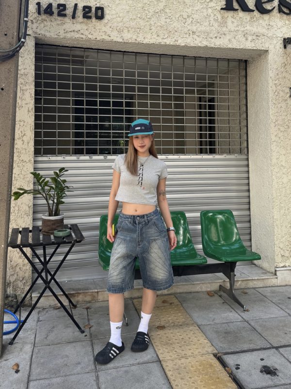 American Vintage Washed Denim Shorts for Men & Women - Retro Straight Cut Loose Five-Point Half Pants