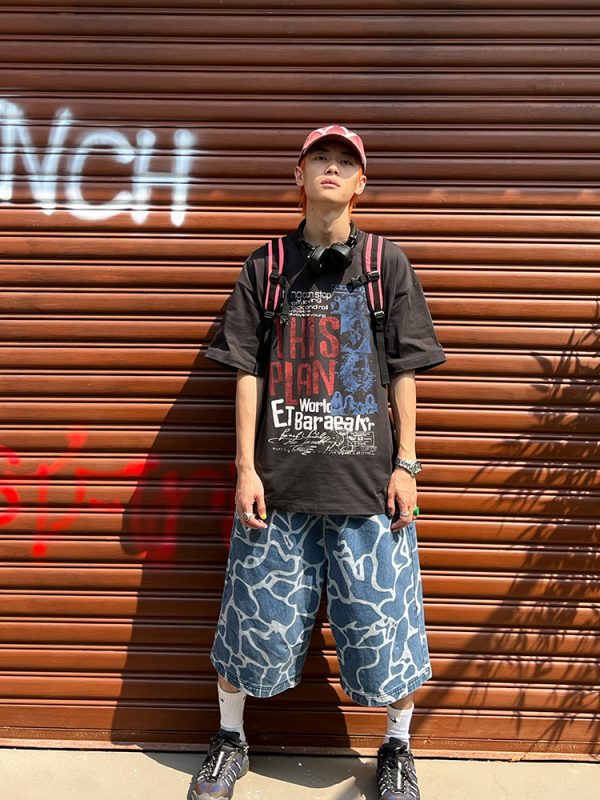 American Vintage Washed Letter Print Short Sleeve T-Shirt for Men and Women, Casual Summer Top, Y2K Style, Loose Fit