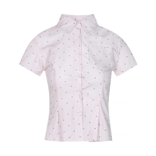 American Vintage Women's Slim Fit Polka Dot Shirt with Lapel, Regular Shoulder, Retro Style, Perfect for Casual or Y2K Outfits