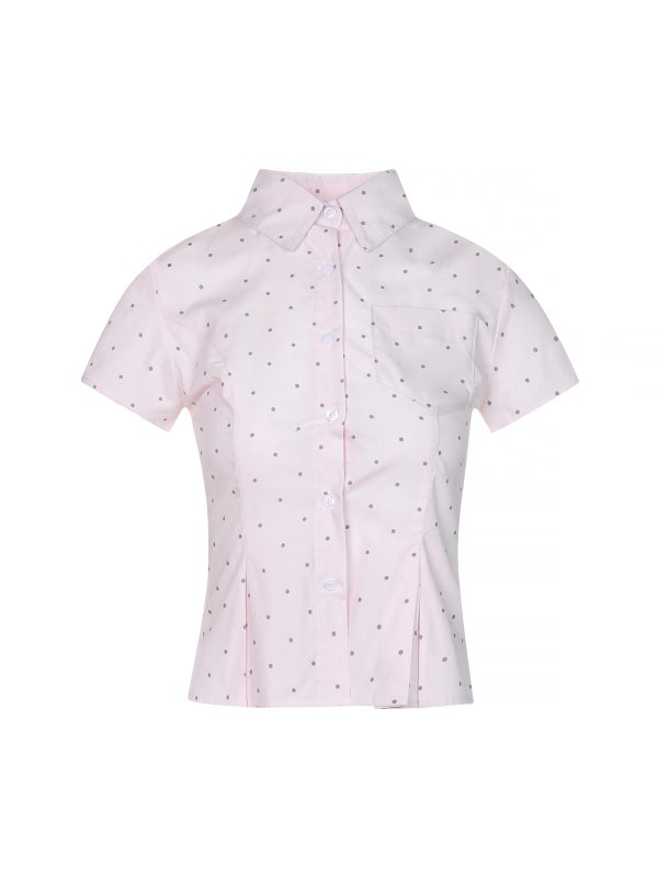 American Vintage Women's Slim Fit Polka Dot Shirt with Lapel, Regular Shoulder, Retro Style, Perfect for Casual or Y2K Outfits