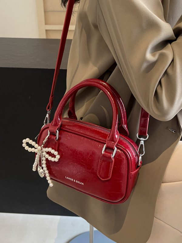 Angola Red Textured Handbag for Women - 2025 New Style Wedding Bowling Bag, Small Square Crossbody Shoulder Bag