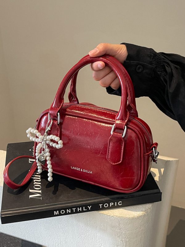Angola Red Textured Handbag for Women - 2025 New Style Wedding Bowling Bag, Small Square Crossbody Shoulder Bag