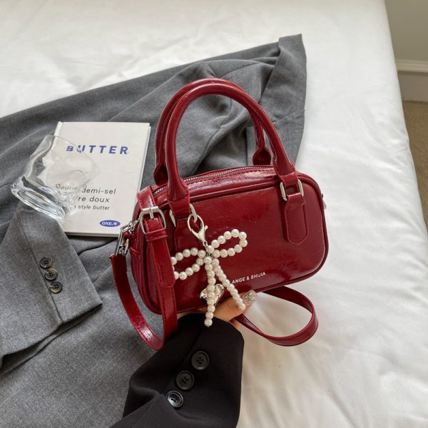 Angola Red Textured Handbag for Women - 2025 New Style Wedding Bowling Bag, Small Square Crossbody Shoulder Bag