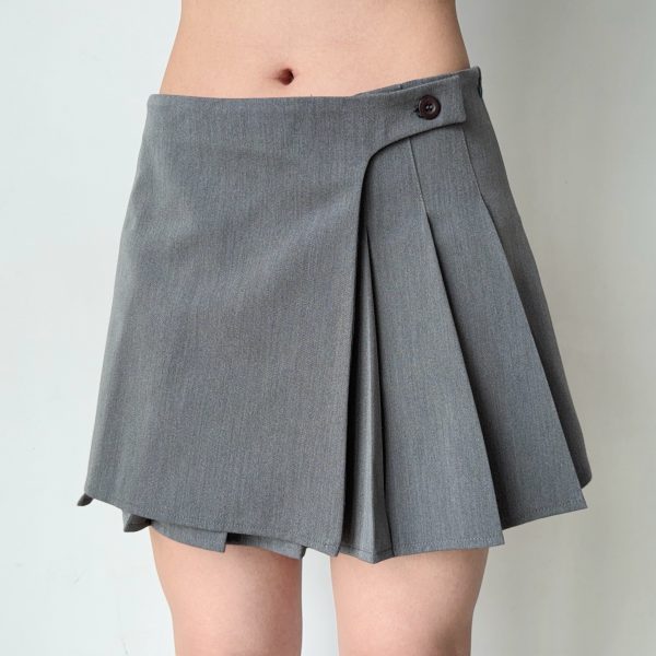 Asymmetric Pleated Skirt for Women - Low-Waist A-Line Short Skirt, European American Style, Anti-Exposure Fashion Trend