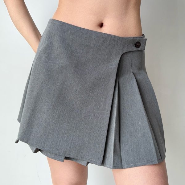 Asymmetric Pleated Skirt for Women - Low-Waist A-Line Short Skirt, European American Style, Anti-Exposure Fashion Trend