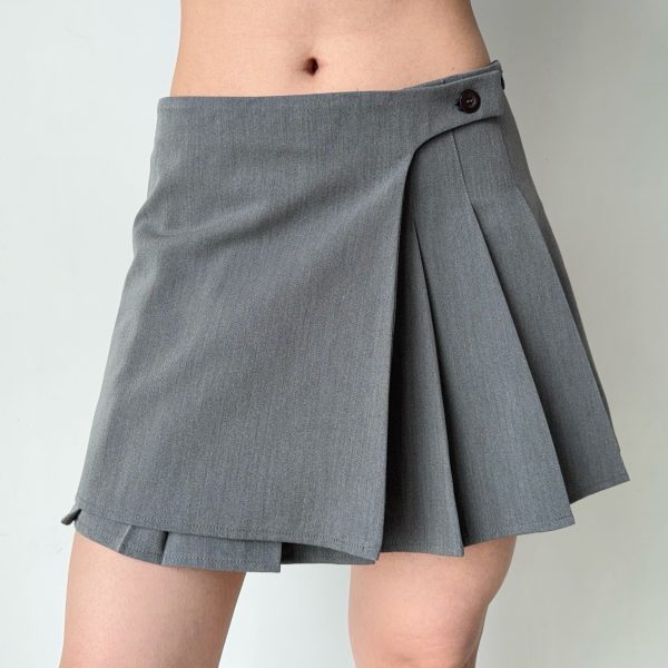 Asymmetric Pleated Skirt for Women - Low-Waist A-Line Short Skirt, European American Style, Anti-Exposure Fashion Trend