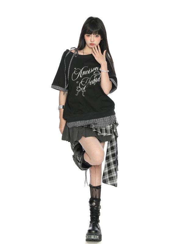 Asymmetrical Bow Tie Two-Piece Short Sleeve T-Shirt for Women - Summer Slimming Top in Korean Style