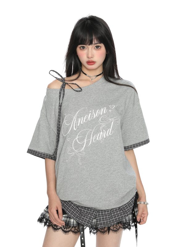 Asymmetrical Bow Tie Two-Piece Short Sleeve T-Shirt for Women - Summer Slimming Top in Korean Style