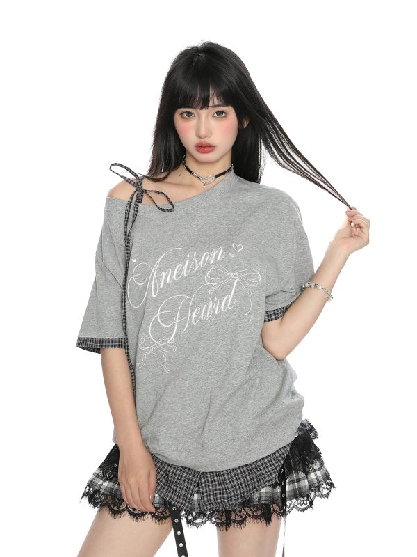 Asymmetrical Bow Tie Two-Piece Short Sleeve T-Shirt for Women - Summer Slimming Top in Korean Style