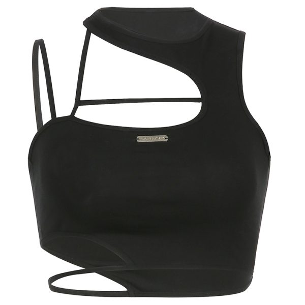 Asymmetrical Off-Shoulder Sexy Tank Top for Women - Fitted Waist-Exposing Dance Top, Y2K Style