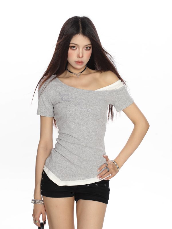 Asymmetrical Rhinestone Snake Print Short Sleeve T-Shirt for Women - Trendy Summer Slim Fit Two-Piece Waist-Defining Top