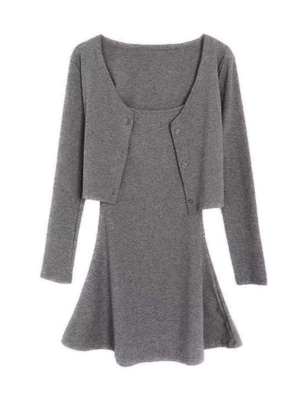 Autumn Winter American Retro Bodycon A-Line Camisole Dress and Cardigan Two-Piece Set - Sexy Chenopod DIY Style